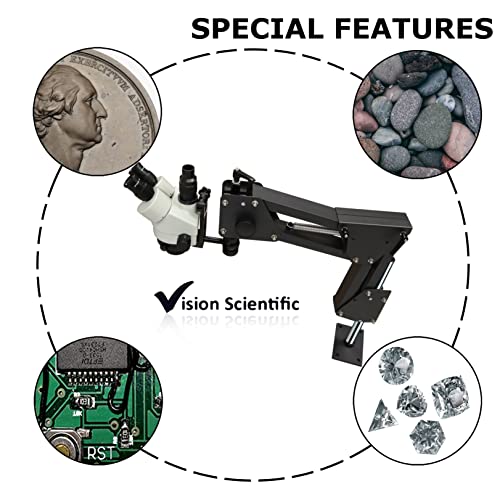 Image of VS-11F Trinocular Zoom Multi-Directional Microscope | 10x Widefield Eyepiece | 0.7X-4.5X Zoom Range, 7X-45x Magnification Range | Micro-Inserts Stand with Spring Bracket