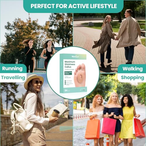 Image of Welnove 84 Pcs Callus Pad with Water-Resistant Self-Stick Adhesive, Protects Foot, Heel and Toes from Rubbing and Friction,Oval Shape Design,Reduce Pressure and Friction from Shoes Rubbing-Skin Color