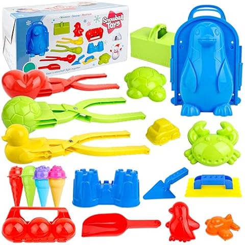 SMILESSKIDDO Snow Toys - 23Pcs Fun Snowball Maker, Ice Cream, Duck, Penguin Molds, Castle Brick Maker with Snow Shovel - Outdoor Winter Toys for Kids & Adults Cover