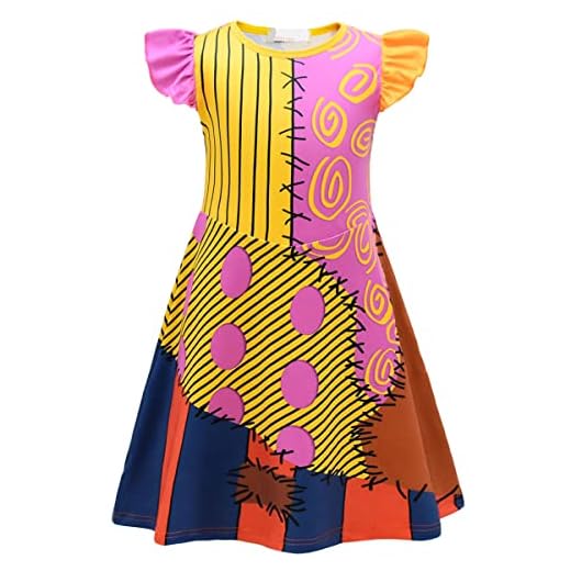 IBTOM CASTLE Disfraz de Sally para niñas y niños, de pesadilla antes de Navidad, vestido de manga con volantes, vestido de Sally para juego de roles, fiesta de cosplay, Sally02 de 13 a 14 años