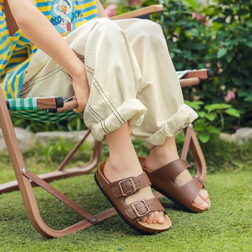Image of Kids Sandals Boys Girls Slide Adjustable Back Strap Cork Toddler Slippers Casual Summer Shoes Open Toes with Cork Footbed