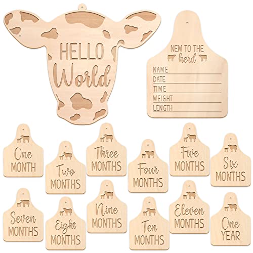 Image of Huray Rayho Cow Baby Monthly Milestone Cards – Western Wooden Cow Print Baby Milestone Signs, Baby Stuff, Newborn Photography Props, Baby Announcement & Name Sign, Neutral Gift for Newborn Boy & Girl