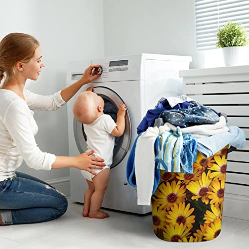 Laundry Hamper, Collapsible Laundry Basket With Handle Yellow Daisy Flowers In Spring Toys Organizer Bag Dirty Clothes Storage Basket For Bathroom, Dorm Essentials #TOP6