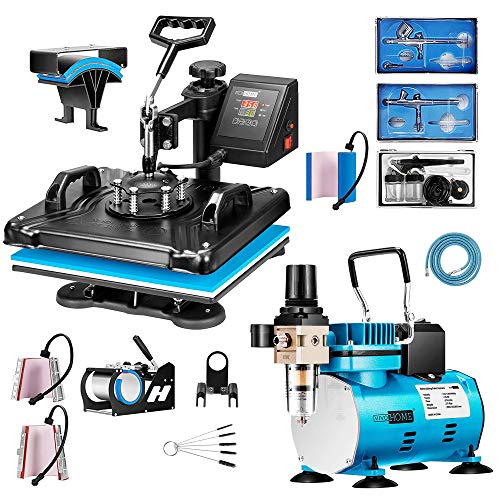 Vivohome 5 In 1 Combo Multifunctional Heat Press Transfer Machine With Airbrushing Paint Compressor Kit #TOP23