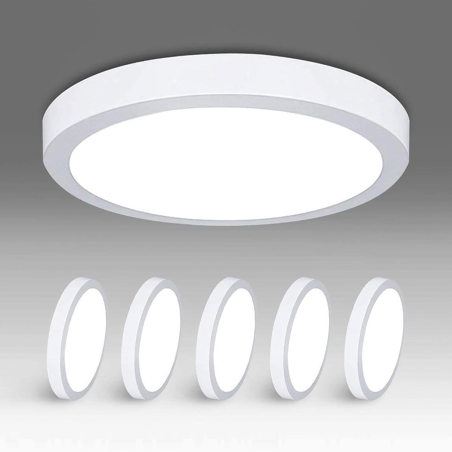 DLLT 12W Flush Mounted LED Panel Wall Ceiling Lights, Soft Daylight Flat Round Surface Mounted Downlight Lamp for Closet, Hallway, Kitchen, Basement Lighting 5000K Daylight 6.69 Inch (5 Pack)