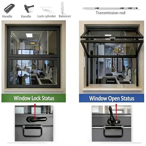Ventana corredera vertical de aluminio con mango de bloqueo y servicio 5
