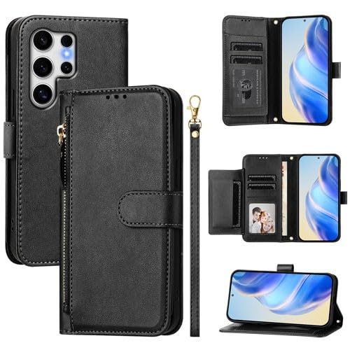 Étui Samsung Galaxy S21 Plus portefeuille zippé cuir anti-chute noir