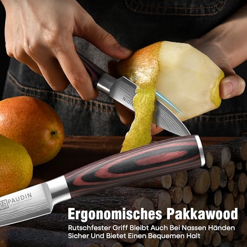 PAUDIN 9 cm Gemüsemesser, Scharf Obstmesser Schälmesser Küchen Messer Ergonomischer Griff Deutscher Edelstahl mit scharfer Klinge 3