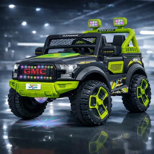 Image of PRO KIDSRanger 12V Battery Operated Jeep for Kids with Remote Control, Bluetooth, USB & AUX | Ride-On Electric Car with LED Lights, Music & Seat Belt | Boys & Girls (1-8 Years)
