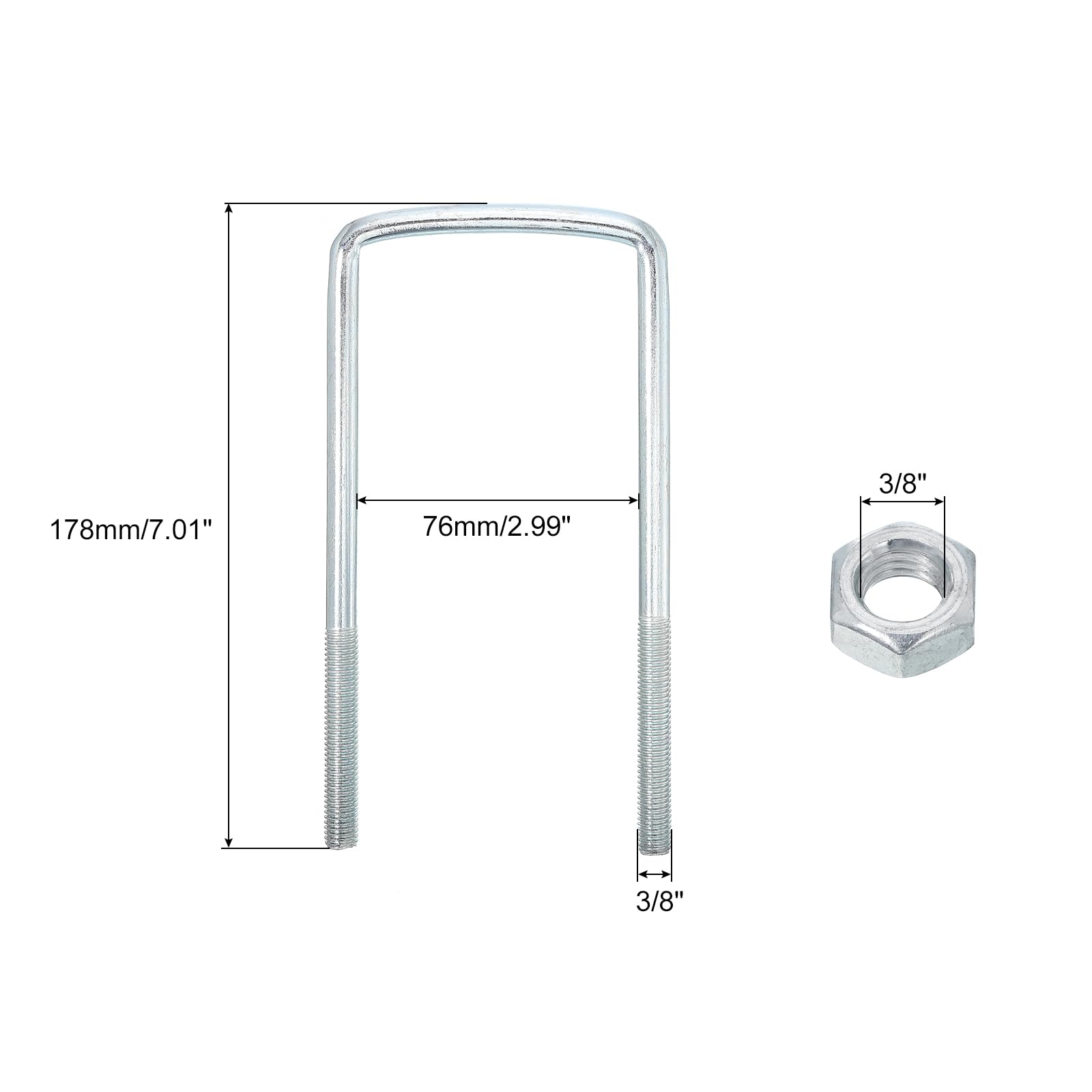 uxcell Square U-Bolts, 1 Sets 76mm Inner Width 178mm Length