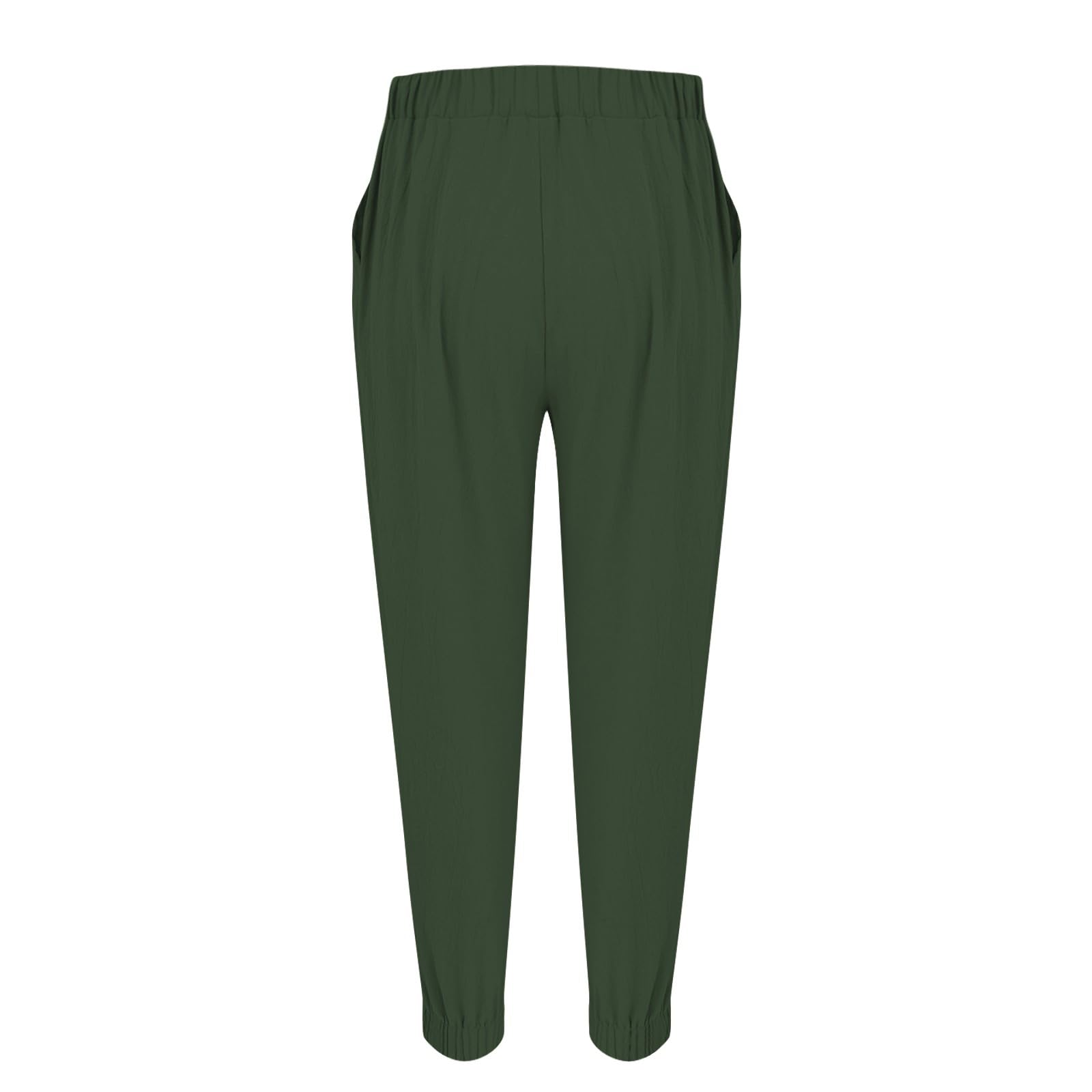 Leichte Hosen Damen Sommer Knielang Chino Damen Hose Casual Elegant LäSsige Hoher Durchgummierter Bund Knielange Jogger-Hose Ohne Kordelzug Einfarbig Mit Taschen Baumwolle Für Urlaub