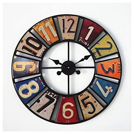 24 Inch Round Wall Clock, Silent Battery Operated Wall Clocks with Large Numbers, Vintage License Plate Clock for Living Room Home Bedroom Office