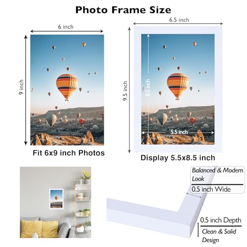 Image of JCJMY 6x9 Picture Frame White for Wall Hanging or Tabletop- Wall Mounting Horizontally or Vertically, 6 x 9 Wall Gallery Poster Photo Frame for 6 by 9 Photos,White