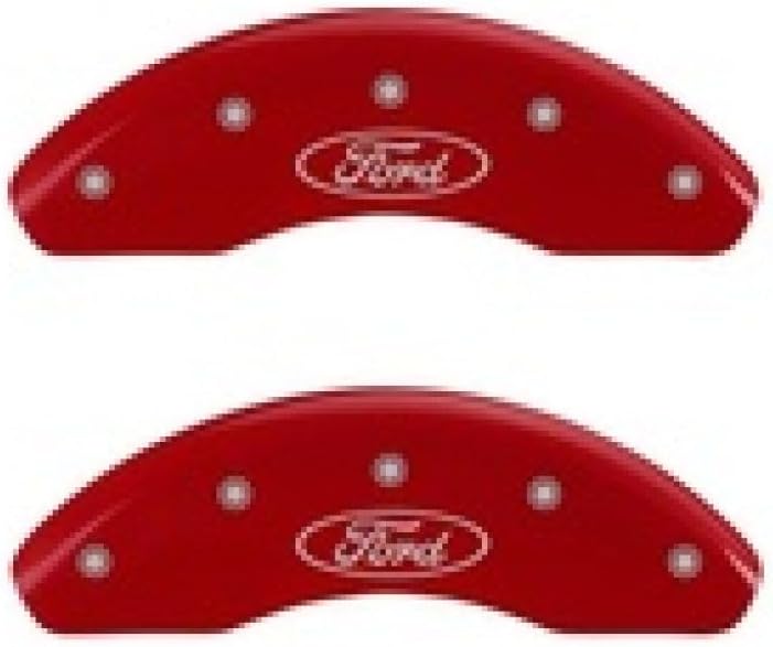 MGP Caliper Covers 10102FFRDRD Red Brake Covers Engraved with Silver Ford Oval (Set of 2)