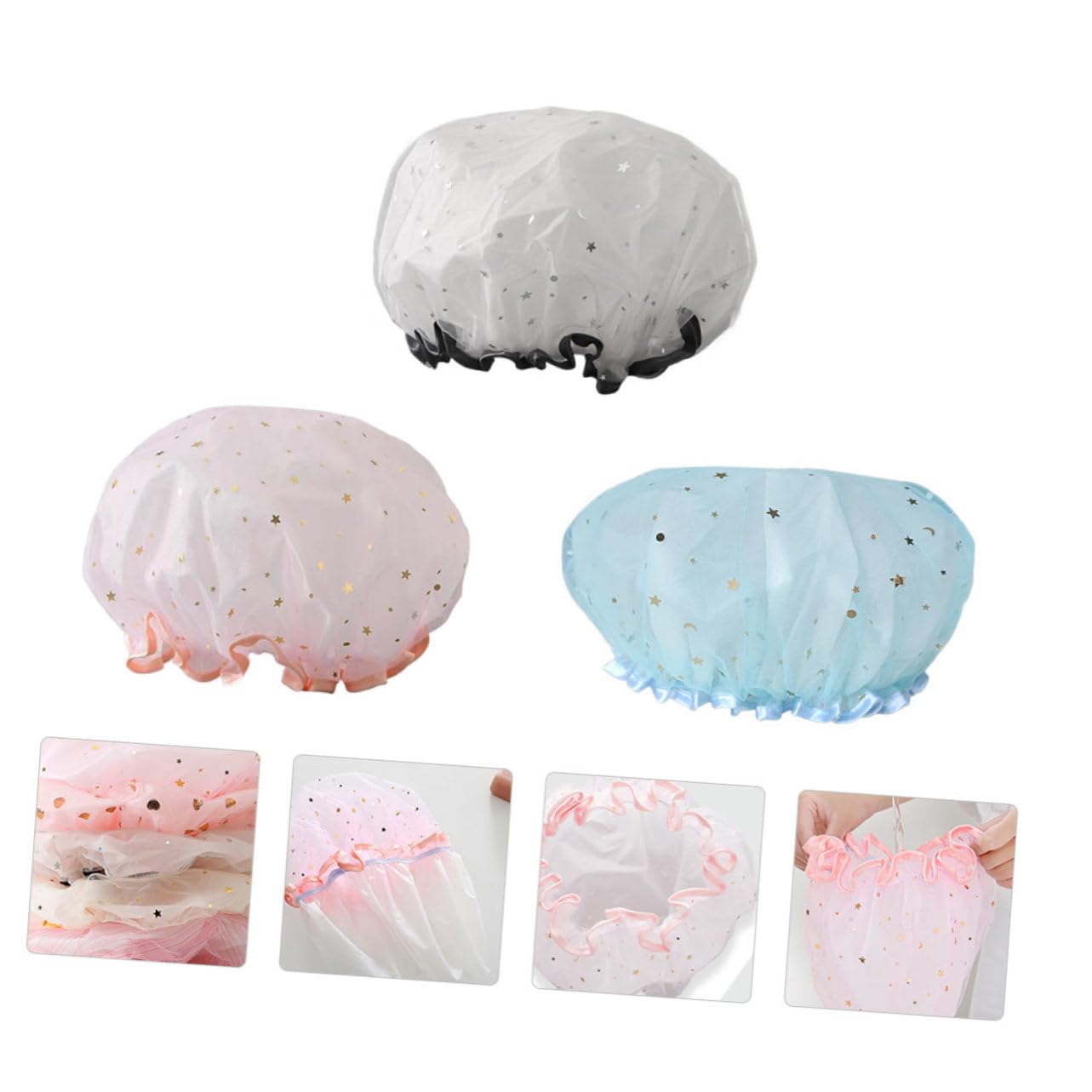 minkissy 4 Juegos de Gorros de Baño de Doble Capa para Mujer Suaves Y Frescos Gorros de Multiusos para Spa en Casa 3 Unidades X 4