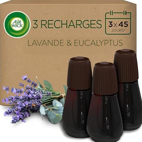 Air Wick Recharges Diffuseur Parfum Lavande et Eucalyptus - Brume parfumée aux Huiles Essentielles - 3 x 20ml