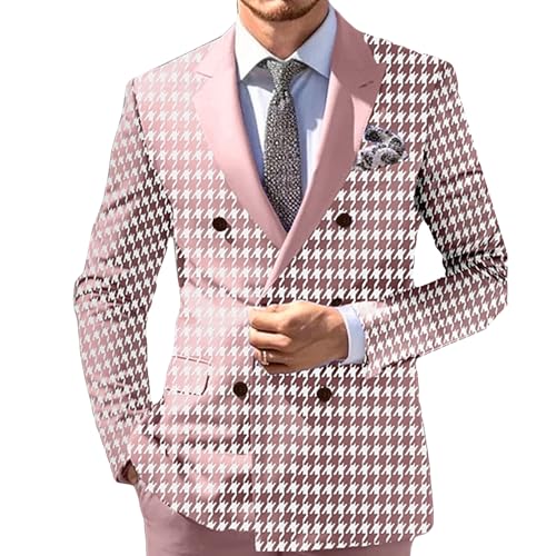 Men's Print Plaid Blazers Slim Fit Formal Versatile Suit Jacket Business Casual Double Breasted Sport Coat