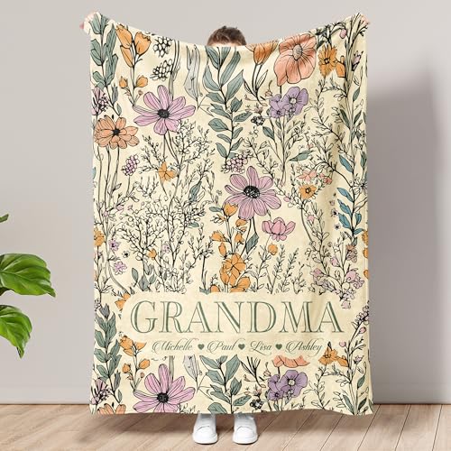 UrbanNEST Personalized Grandma Blanket with Grandkids Names Custom Grandma Throw Nana Blanket Best Gift for Grandparents Mom Gifts Mothers Day 2026