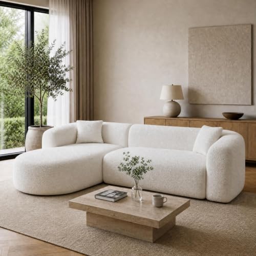 Image of Oversized Sectional Sofa with Chaise with 2 Throw Pillows, 109 inch Modern Luxury Chenille Sofa Extra Wide Seat L-Shape Curved Cloud Couch for Living Room (Left Chaise, Beige)