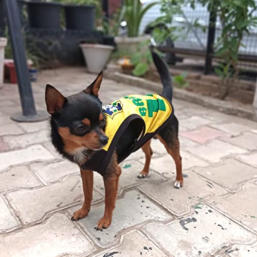 Image of Lulala Dog Shirts Brazil 10 Printed Clothes with Summer Pet T Shirts Cool Puppy Shirts Breathable Dog Outfit Soft Dog Sweatshirt for Pet Dogs Cats (Yellow, 12 INCH)