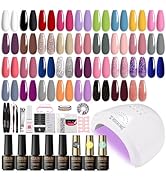 ROSALIND 54PCS Gel Nail Polish Kit with U V Light 48W Nail Lamp, 35 PCS Classic Gel Nail Kit Base...