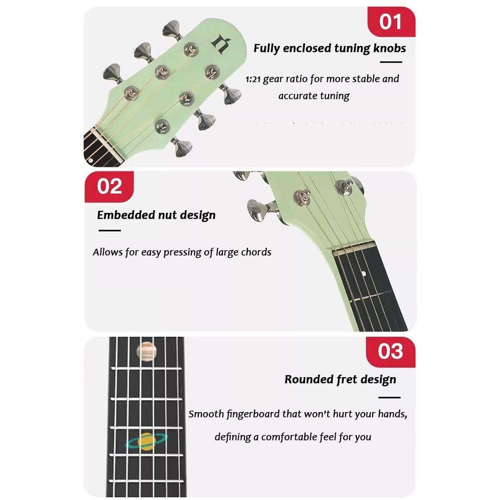 Guitarra Folk De 38 Pulgadas De Fibra De Carbono, Guitarras Acústicas Con Cutaway Fabricada Con Material Compuesto De Fibra De Carbono Mediante Moldeo Integrado(Black)