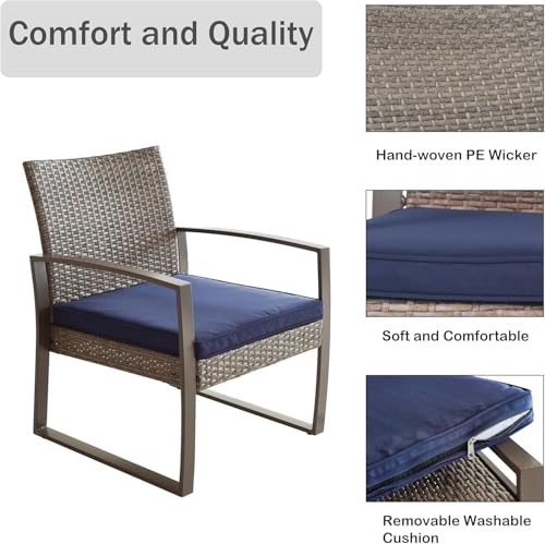 Image of LOKATSE HOME Patio Conversation Bistro Set 5 Pieces Outdoor PE Wicker Rattan Sofa Furniture Cushioned Chairs and Ottomans with Tempered Glass Coffee Table for Backyard, Garden, Porch
