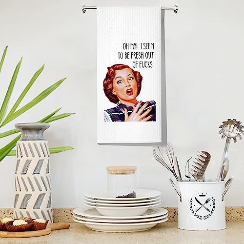 Levlo Funny Retro Sassy Kitchen Towel Retro Housewife Gift Oh My I Seem To Be Fresh Out Of Fucks Tea Towels Waffle Weave Kitchen Decor Dish Towels (Oh My I Seem) #TOP4