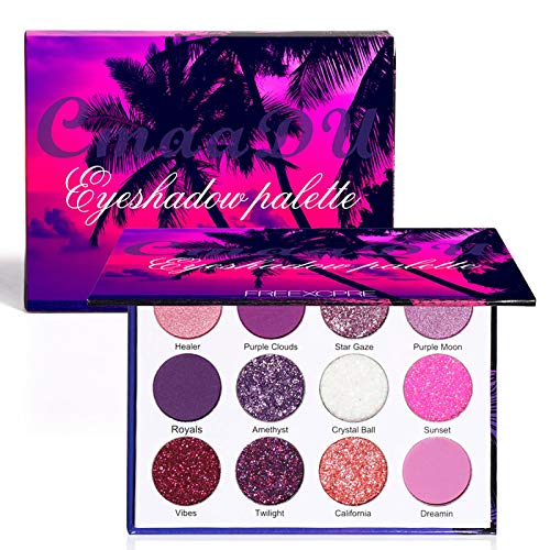 Palette de Fard à paupières Mat pailleté, Maquillage pour Les Yeux imperméable 12 Couleurs, Fard à paupières imperméable de Couleur Violette Longue durée Paillettes, Texture Lisse et délicate Cover