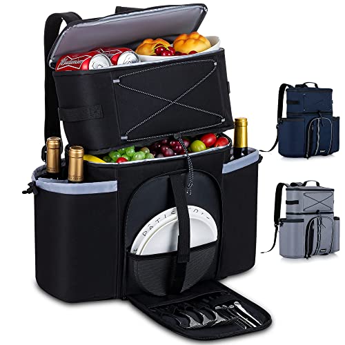 Elviros Cooler Backpack 34 Cans, Insulated Leakproof Bag with Dual Compartments, Large Waterproof Cooler Bag for Men and Women Lightweight Lunch Backpack for Travel Hiking Camping