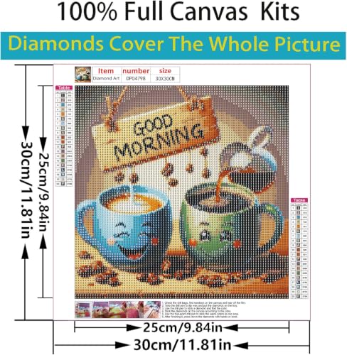 Image of ARPADAMO Diamond Art Kits for Adults,Coffee Cups Diamond Painting Kits for Adults Beginner, Full Drill Round Paint by Diamonds Dot Gem Art for Home Wall Decor 12x12inch