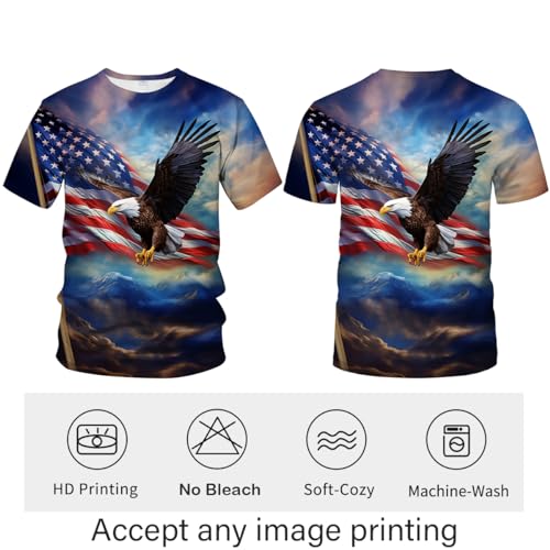 Funny USA Bald Eagle T-Shirt American Flag Style Graphic Tee Shirt3