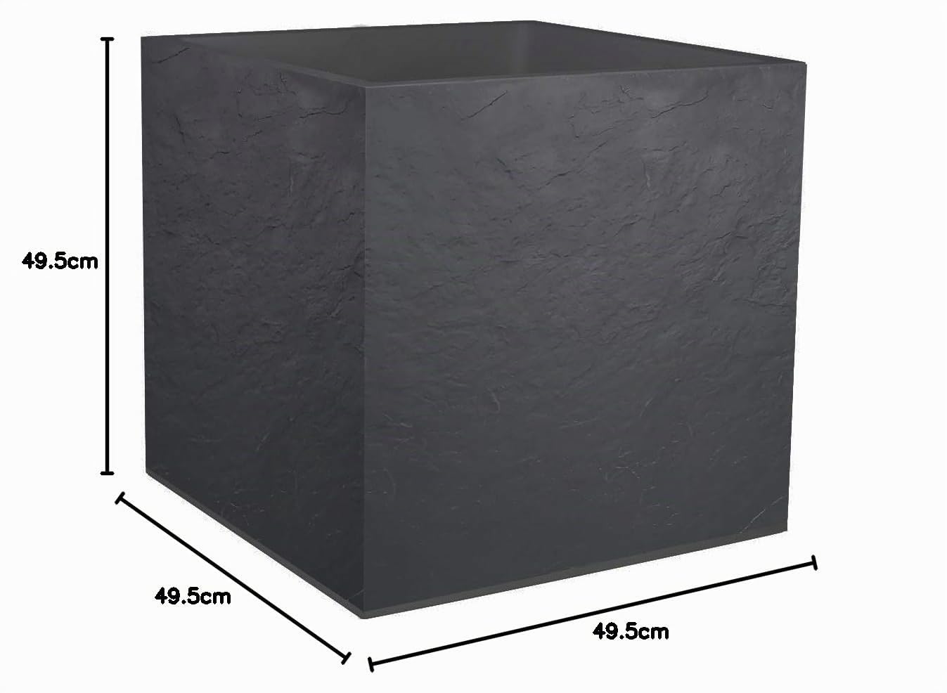 EDA – Maceta Cuadrada 50 cm Volcania 57 L – Decoración imitación Piedra – Doble Pared – Zona de retención de Agua – 49,5 x 49,5 x 49,5 cm – Gris Antracita