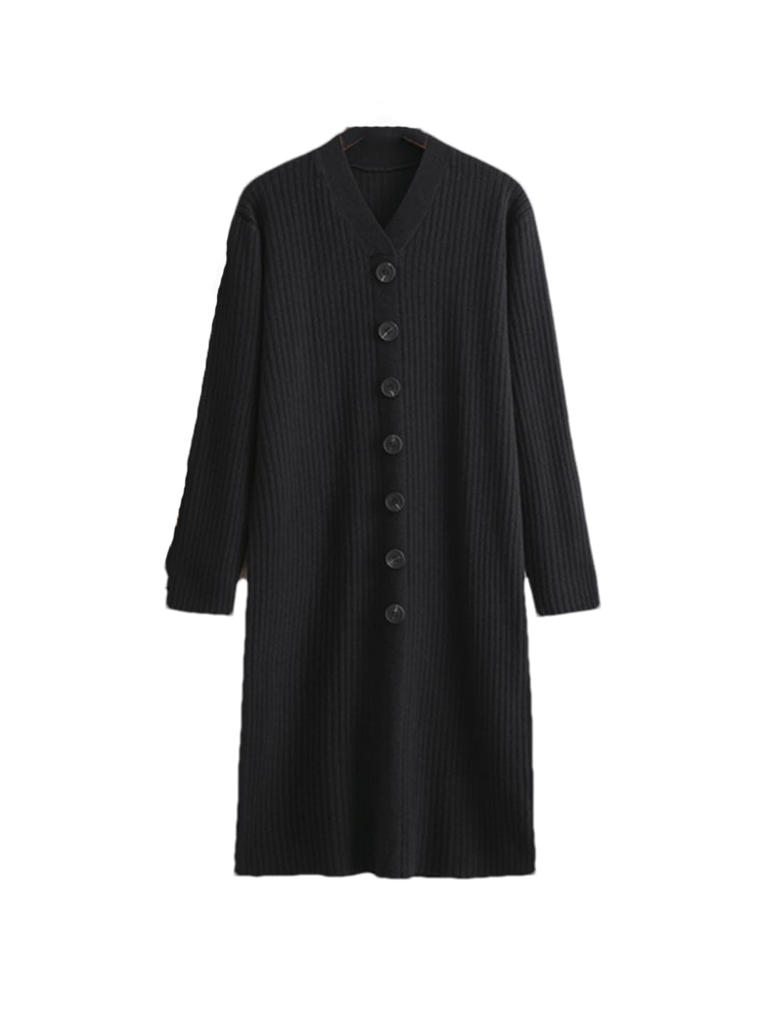 Robe Tricotée À Manches Longues pour Femmes Robe Pull Lâche Solide Vintage Robe Pull À Col en V