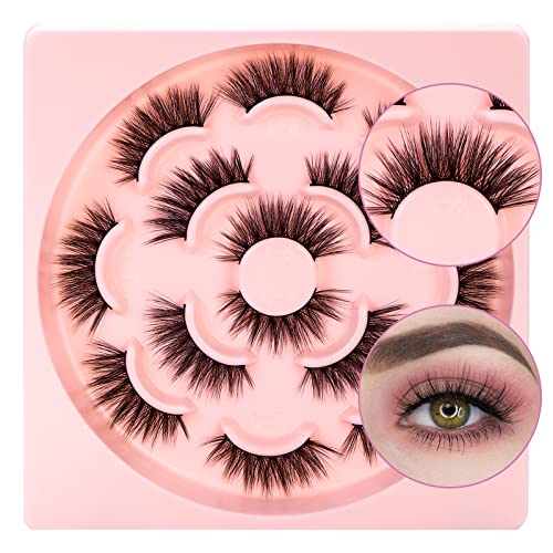 Mlen Diary Ciglia finte, 7 Pai Pure Fatte a Mano Mink Lashes Naturali Fluffy False Wispy Faux 4D Eyelashes lunga Ciglia finte Trucco occhi