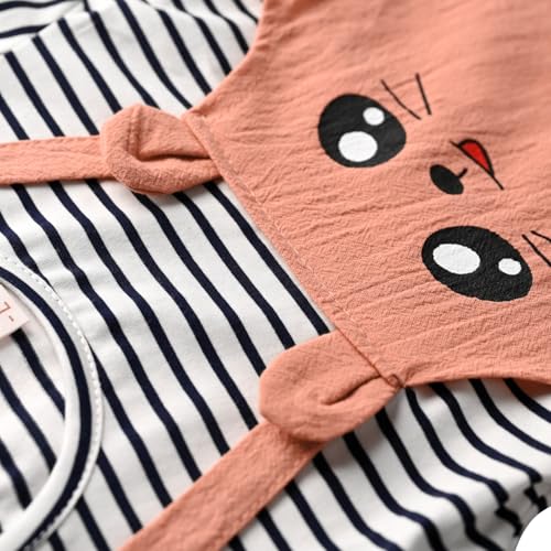 Image of Bold N Elegant Multicolor Stripe Cartoon Face Summer Tunic Pinafore Pinny Midi Dress Frock for Infant Toddler Baby Girls