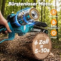 Akku kettensäge, Mini Kettensäge mit Akku 2 x 2000mAh, Bürstenlose 6 Zoll Mini Kettensäge Elektro mit Automatischer Öler, 3 Ketten, Kompatibel mit Makita 18V Akku, Astsäge akku für Holzschneidenz – Ansicht 3