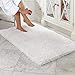 LOCHAS Soft Shaggy Bath Mat Non-Slip Rubber Bathroom Rug White Floor Mats Water Absorbent, 35.4 x 23.6inch