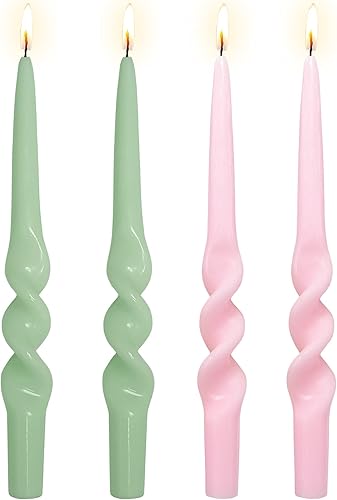 4pcs velas cónicas verdes y velas rosadas para la primavera en el día de la madre