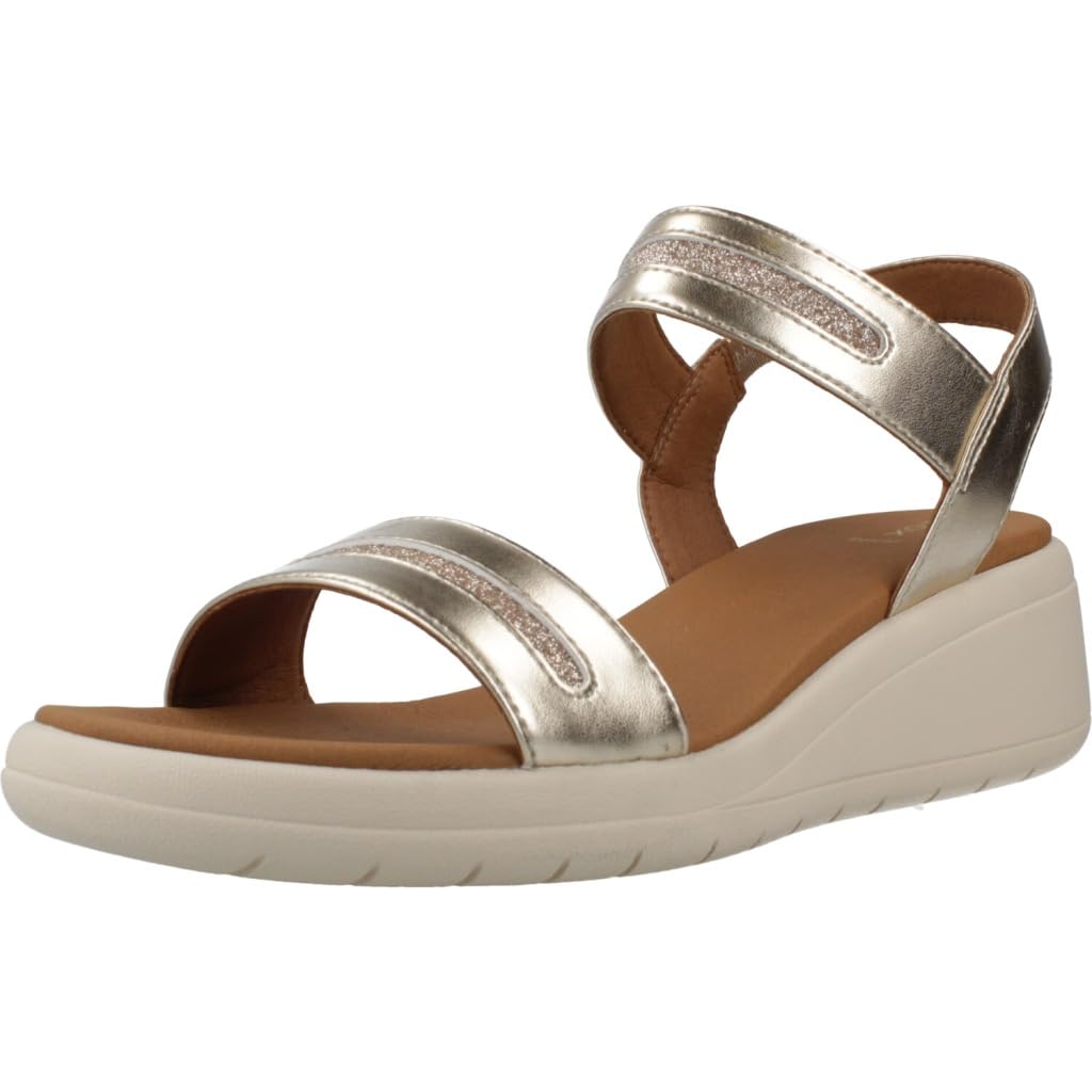 Geox Women's D MELICONIA E Wedge Sandal, Lt Gold, 7.5 UK