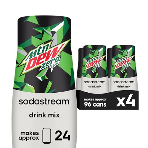 SodaStream - Mountain Dew Zero Sugar Drink Mix | For Sparkling Water Makers | Sugar-Free, 0 Calories | Caffeine: 48mg/12oz | Makes 96 Servings | 14.9 Fl Oz, Pack of 4
