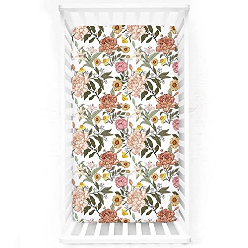 Image of Crib Sheets HNHUAMING Neutral Baby Crib Fitted Sheets, Ultra Soft & Breathable 52 X 28 inch Crib Sheet Snug Fits for Standard Crib Mattress, Vintage Floral