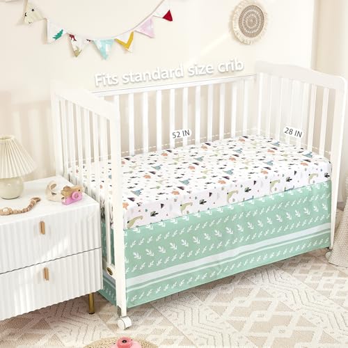 Image of 3-Piece Crib Bedding Set for Boys Girls - Ultra Soft & Skin Friendly Baby Bedding Set Includes Crib Comforter, Sheet & Crib Skirt (Dinosaur)