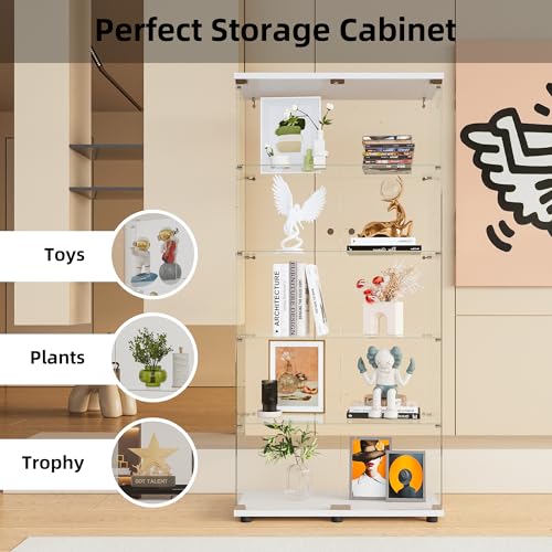 Image of Beauty4U White Glass Display Cabinet, 5-Shelf Curio Cabinet