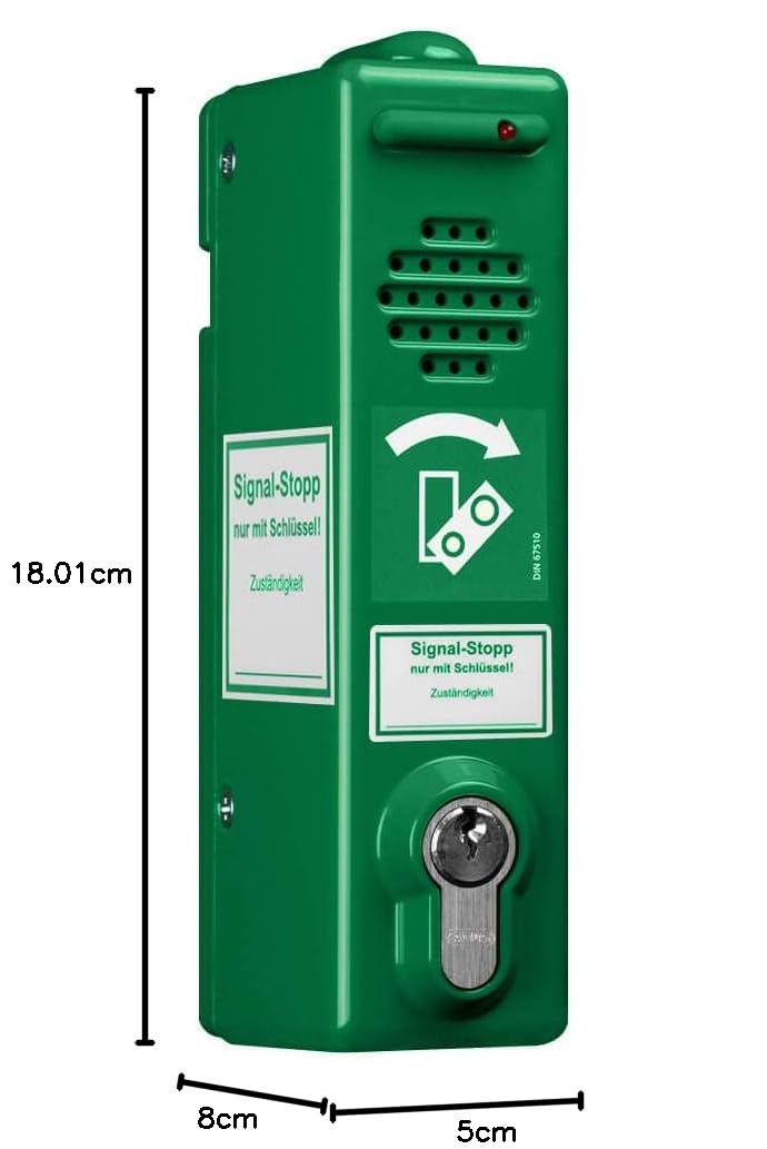 Türwächter ABUS Zylinderschloss gleichschließend, 80 dB/105 dB, grün aus Aluminium, Art.-Nr. 38096 | Türwächter Notausgang | Fluchttürwächter | Türwächter Alarm