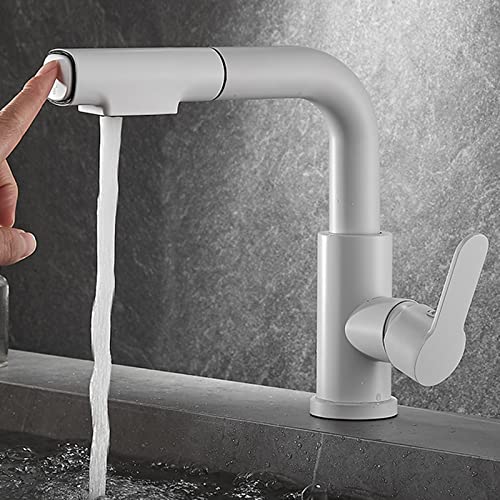 Robinet mitigeur de lavabo blanc eau chaude froide avec douchette extractible et pivotante