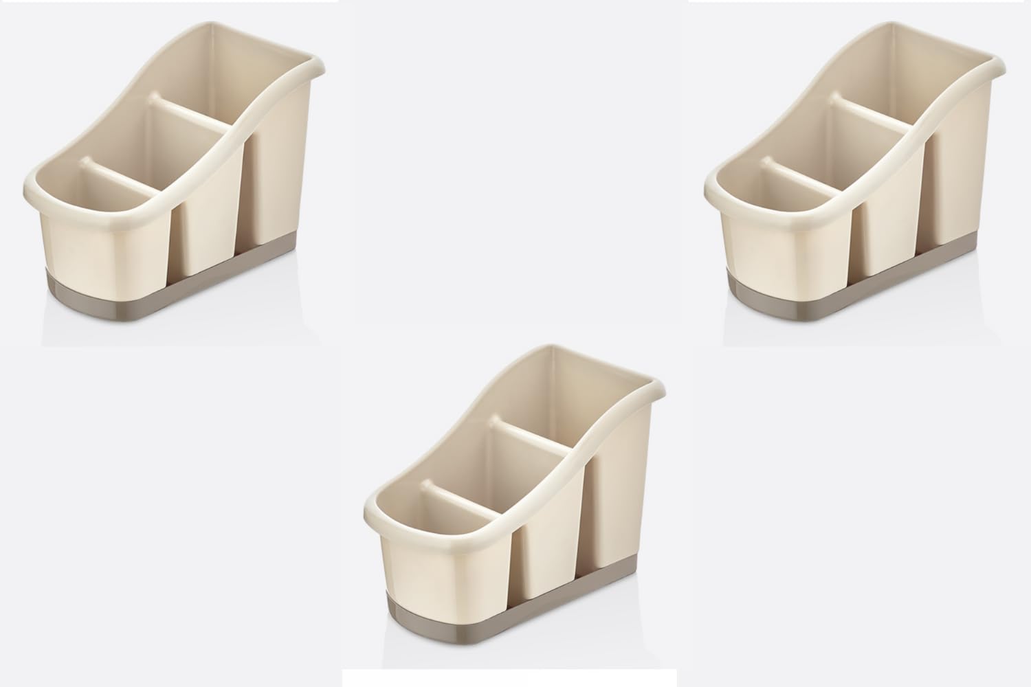 Stolmet Light Mocha Cutlery Drainer With Tray - 3 Or 5 Pocket Utensil Holder - Bpa Free - Ideal For Kitchen And Camping (, 3 Compartments X3)