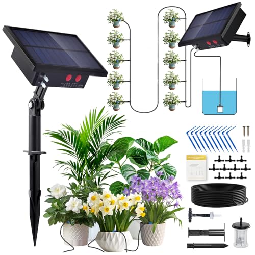 Arrosage automatique pour jardin solaire, kit arrosage goutte à goutte 10M tuyau arrosage supporte 10 Pots, programmateur arrosage automatique, irrigation...
