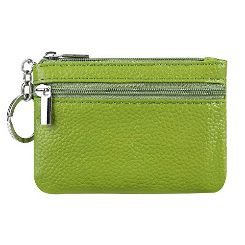 Women Genuine Leather Keychain Zipper Change Wallet Small Mini Pocket Size Coin Purse, Green #TOP1