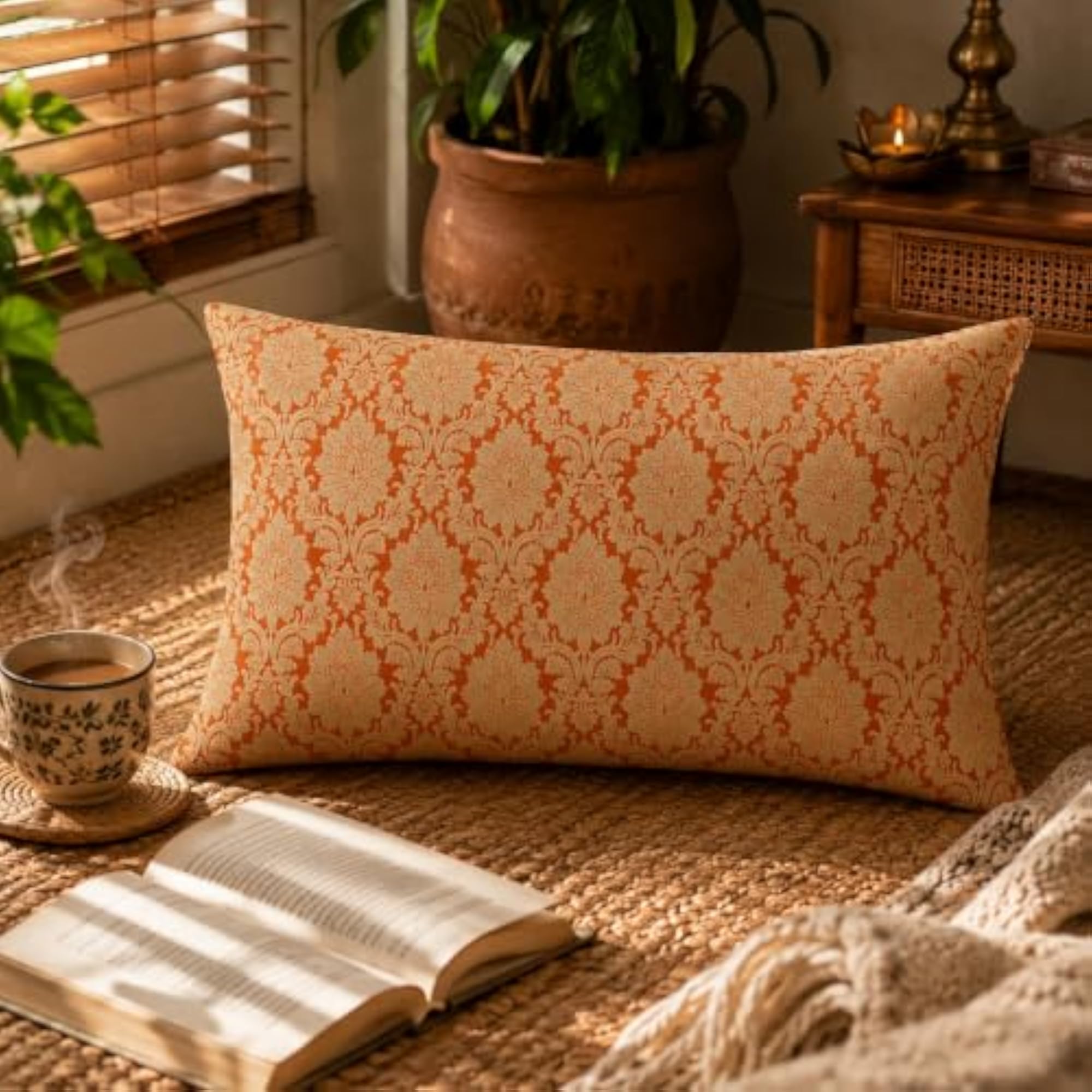 Orange Brocade Silk Throw Pillow Cover, Elegant Home Decor